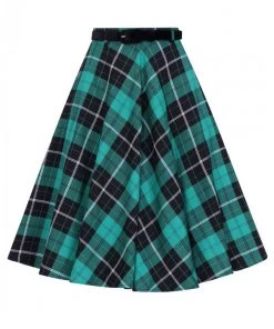 New Arrivals And Restocks Hell Bunny Beryl Skirt Black And Green Tartan With A Belt