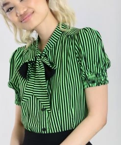 Clothing Hell Bunny Humbug Blouse In Black And Green