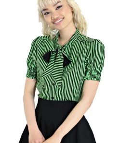 Clothing Hell Bunny Humbug Blouse In Black And Green