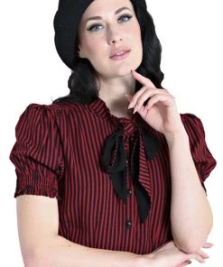 Clothing Hell Bunny Humbug Blouse In Black And Red