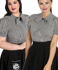 Hell Bunny Humbug Blouse In Black And White Clothing