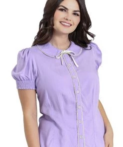 New Arrivals And Restocks Hell Bunny Calliste Blouse In Lavender
