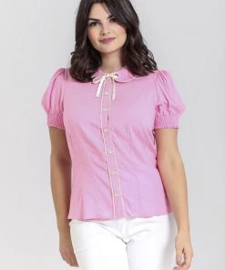 Hell Bunny Calliste Blouse In Pink