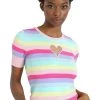 Winter Hell Bunny Love Heart Top In Rainbow Colours