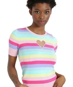 Winter Hell Bunny Love Heart Top In Rainbow Colours