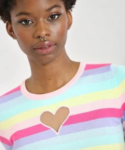 Winter Hell Bunny Love Heart Top In Rainbow Colours