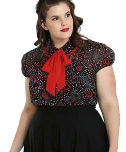 Hell Bunny Perry Blouse Fireworks And Hearts