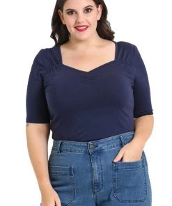 Hell Bunny Philippa Top In Navy