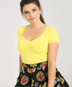 New Arrivals And Restocks Hell Bunny Mia Top In Yellow