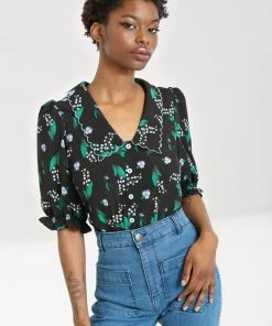 Hell Bunny Good Luck Blouse Black Floral With Statement Collar New Arrivals And Restocks