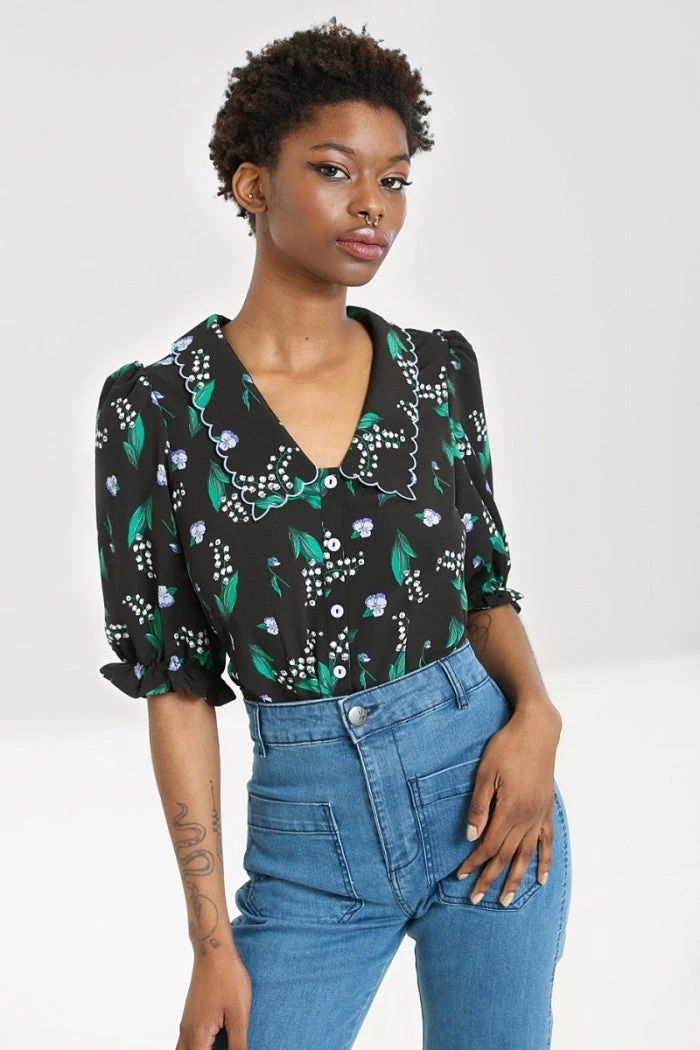 Hell Bunny Good Luck Blouse Black Floral With Statement Collar New Arrivals And Restocks 2 Hell Bunny Good Luck Blouse Black Floral With Statement Collar New Arrivals And Restocks