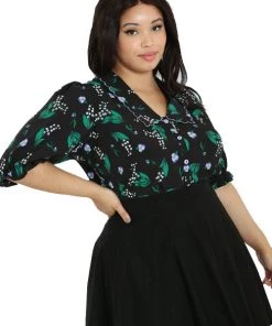 Hell Bunny Good Luck Blouse Black Floral With Statement Collar New Arrivals And Restocks