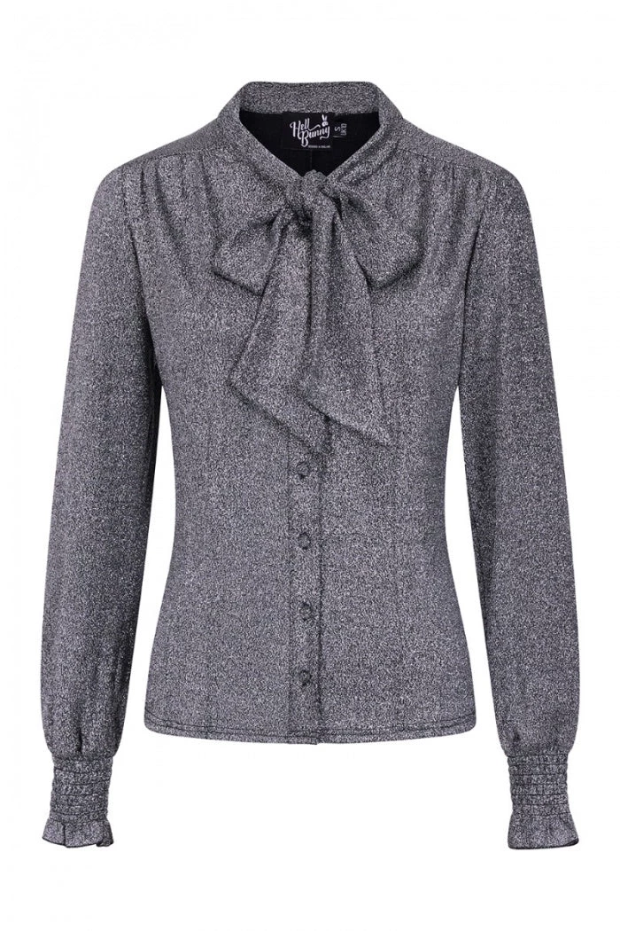 New Arrivals And Restocks Hell Bunny Haze Blouse In Silver 3 New Arrivals And Restocks Hell Bunny Haze Blouse In Silver