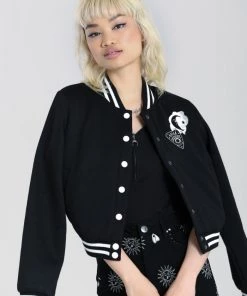 Hell Bunny Samara Varsity Jacket Black And White Ouija Motifs New Arrivals And Restocks