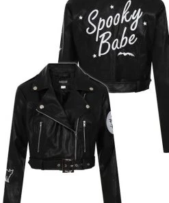 Collectif Lana Biker Jacket In Black Spooky Babe Winter