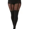 Pamela Mann Hosiery Curvy Super-Stretch Tights In Mock Suspenders Black
