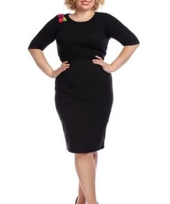 Collectif Polly Bengaline Pencil Skirt In Black Winter