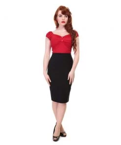 Collectif Polly Bengaline Pencil Skirt In Black Winter