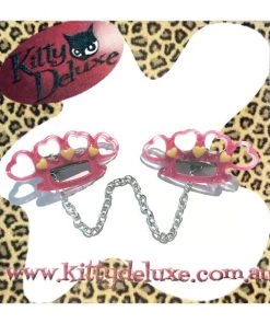 Dark Alternative Kitty Deluxe Cardigan Clips In Hot Pink Pretty Punchy Knuckleduster Design
