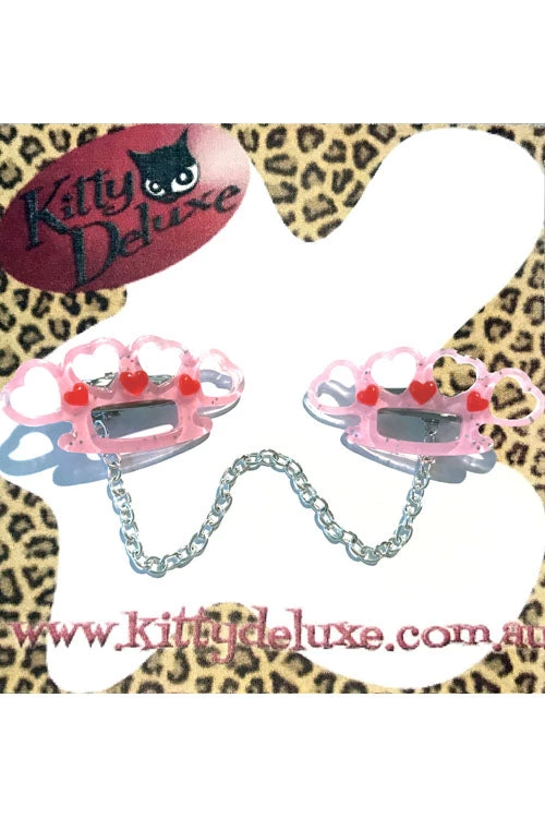 Kitty Deluxe Cardigan Clips In Baby Pink Pretty Punchy Knuckleduster Design Dark Alternative 1 Kitty Deluxe Cardigan Clips In Baby Pink Pretty Punchy Knuckleduster Design Dark Alternative