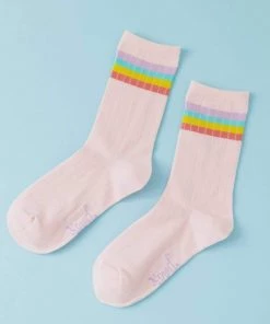 Punky Pins Rainbow Stripe Pink Rib Socks