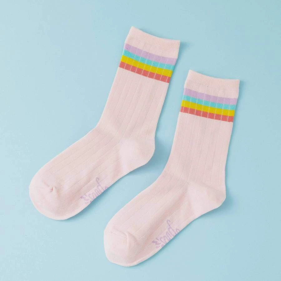 Punky Pins Rainbow Stripe Pink Rib Socks 2 Punky Pins Rainbow Stripe Pink Rib Socks