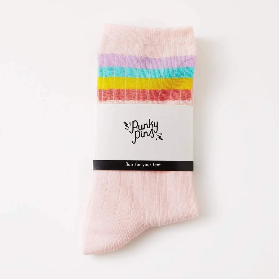 Punky Pins Rainbow Stripe Pink Rib Socks 3 Punky Pins Rainbow Stripe Pink Rib Socks