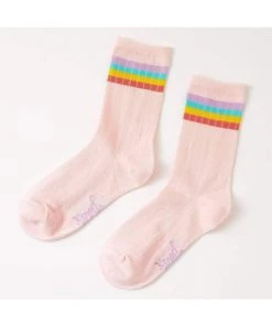 Punky Pins Rainbow Stripe Pink Rib Socks