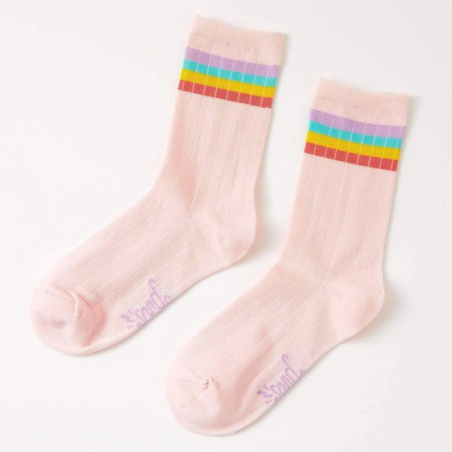 Punky Pins Rainbow Stripe Pink Rib Socks 7 Punky Pins Rainbow Stripe Pink Rib Socks