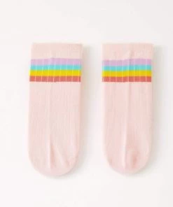 Punky Pins Rainbow Stripe Pink Rib Socks 15 Punky Pins Rainbow Stripe Pink Rib Socks