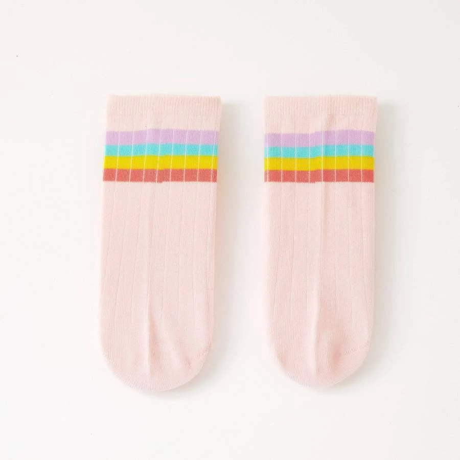 Punky Pins Rainbow Stripe Pink Rib Socks 8 Punky Pins Rainbow Stripe Pink Rib Socks