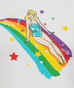 Collectif Rainbow Lady T-Shirt In White Clothing