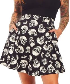 Sourpuss Skater Skirt In Skull Duggery Print New Arrivals And Restocks