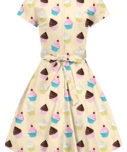 Lady Vintage Day Dress In Cream Cupcakes