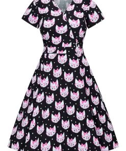 Lady Vintage Estella Dress In Kitty Black Retro Cat New Arrivals And Restocks