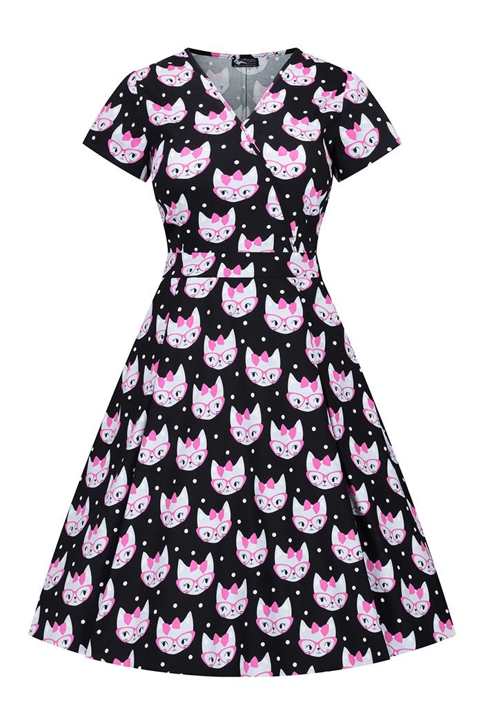 Lady Vintage Estella Dress In Kitty Black Retro Cat New Arrivals And Restocks 2 Lady Vintage Estella Dress In Kitty Black Retro Cat New Arrivals And Restocks