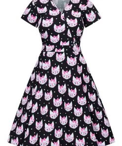 Lady Vintage Estella Dress In Kitty Black Retro Cat New Arrivals And Restocks