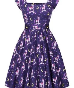 Lady Vintage Swing Dress In Unicorn Rainbow Candy